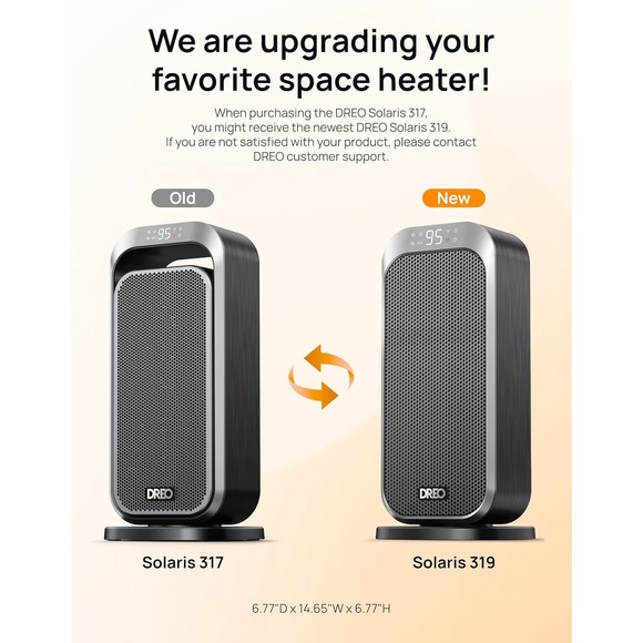 Dreo Space Heaters for Indoor Use, 1500W Fast Heating Portable 16", Silver - Picture 8 of 8